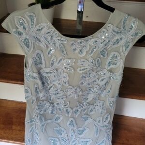 Cap Sleeve Blue Embroidered Sheath Dress